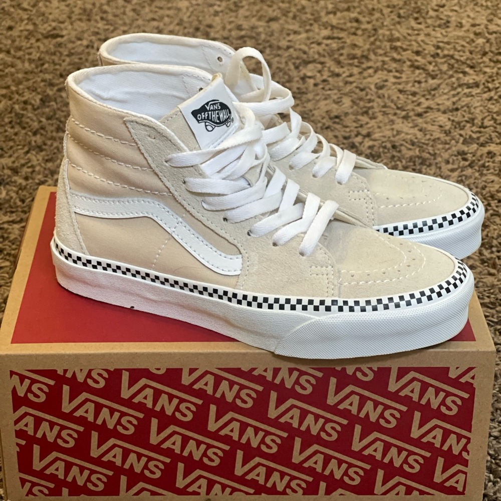 Vans-Checkered Tan High Top.
